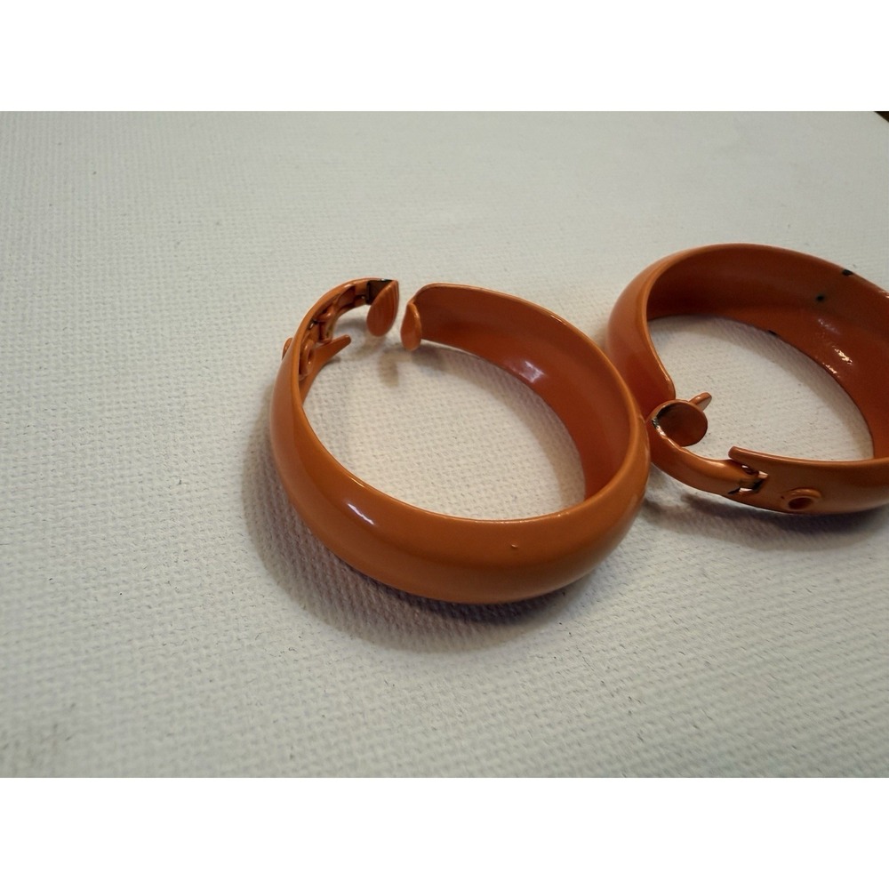 Vintage Orange Clip On Hoop Earrings Retro 80s Costume Jewelry Round